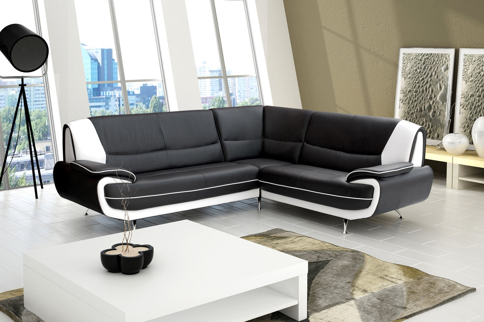 Sofa Couch Ecksofa Palermo Wohnzimmer Designer Eckcouch schwarz weiß | eBay